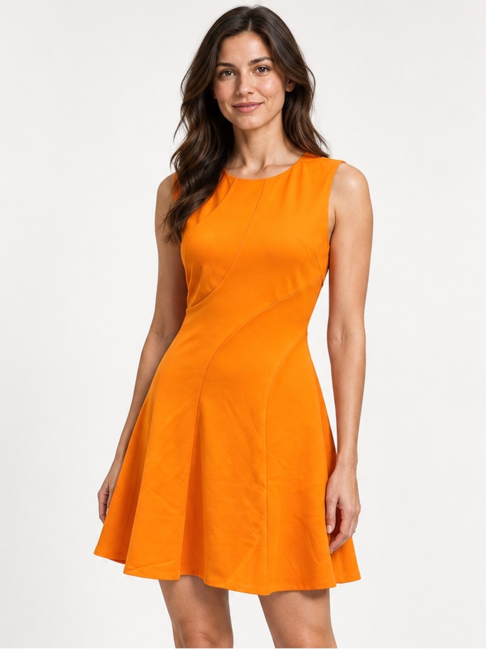 Donna Morgan Hartley Fit & Flare A-Line Crepe Dress Sleeveless Orange 2 NEW
